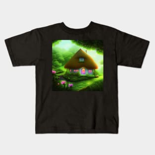 Fantasy Green House In a Greenery Scene, Fantasy Cottagecore artwork Kids T-Shirt